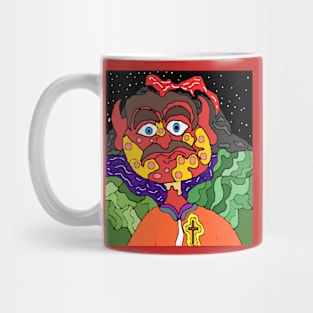 pixel art portrait pizza face elf Mug